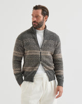 Alpaca, cashmere and wool nordic jacquard high-neck cardigan with zip