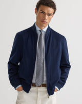 Lightweight cashmere flannel bomber jacket in royal blue