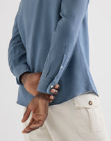 Cotton and cashmere denim-effect diagonal shirt with spread collar in Denim