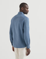 Cotton and cashmere denim-effect diagonal shirt with spread collar in Denim