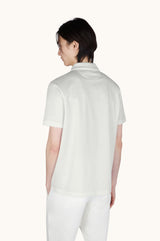 White Polo shirt in Double Mercerised cotton jersey with linen details