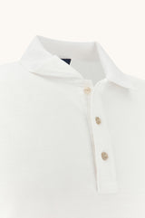 White Polo shirt in Double Mercerised cotton jersey with linen details