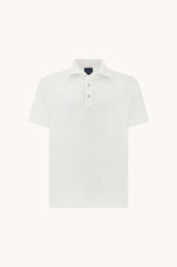White Polo shirt in Double Mercerised cotton jersey with linen details