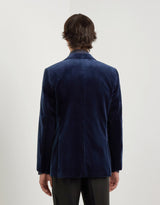 Blue cotton velvet tuxedo jacket