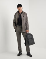 Taupe drawstring chinos in Impeccabile wool flannel