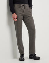 Taupe drawstring chinos in Impeccabile wool flannel
