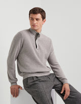 Wool and cashmere mock neck sweater with zipper and lambskin details