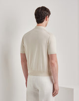 Off-white cotton and silk regular fit polo shirt with microstucture