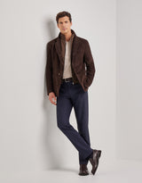 Beige microstructured cotton polo shirt with plain-knit collar