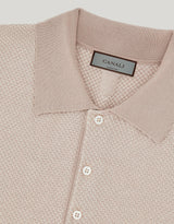 Beige microstructured cotton polo shirt with plain-knit collar