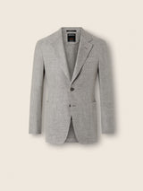 Dark Taupe and White Crossover Linen Wool and Silk Blend Jacket
