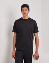 Black lisle cotton T-shirt with double collar