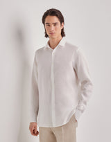 White linen regular-fit shirt with narrow pointed collar