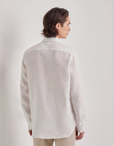 White linen regular-fit shirt with narrow pointed collar