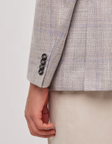 Beige and lilac wool, silk and linen modern-fit jacket with overcheck pattern