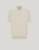 Off-white cotton and silk regular fit polo shirt with microstucture