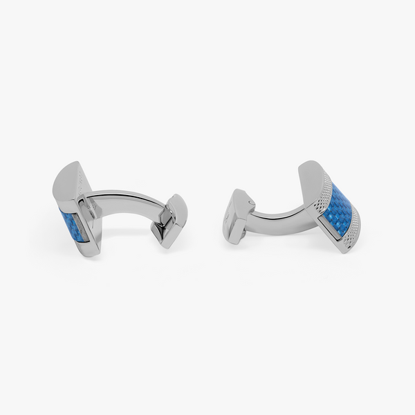 Carbon D-Shape cufflinks with Palladium Plated & blue alutex