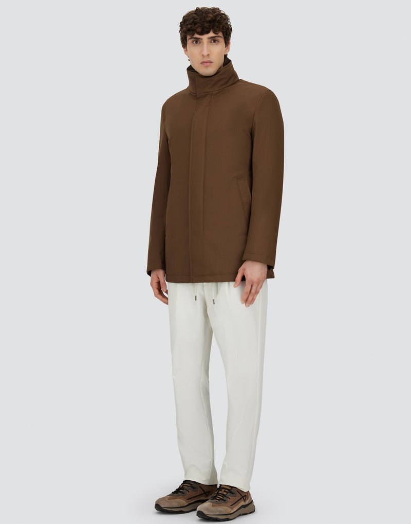 Nylon Twill Car Coat w/ Removable Fur Collar