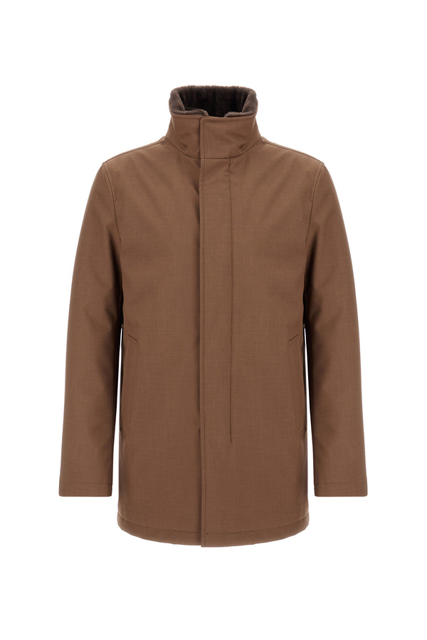 Nylon Twill Car Coat w/ Removable Fur Collar