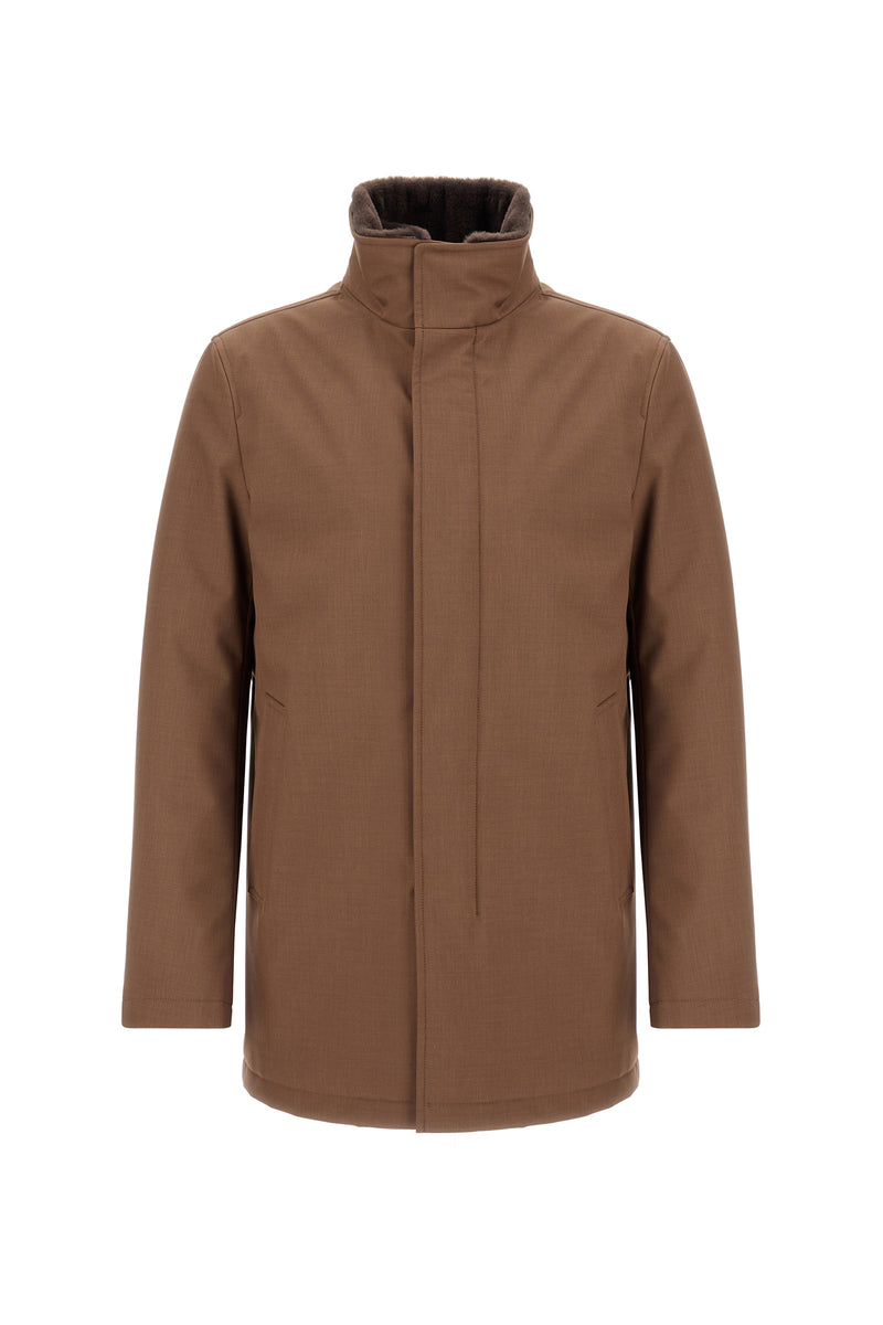 Nylon Twill Car Coat w/ Removable Fur Collar