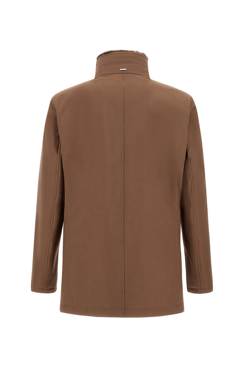 Nylon Twill Car Coat w/ Removable Fur Collar