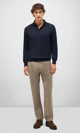 Malpensa Polo Shirt 3-Button in Pure Extra Fine Wool - Dark Navy