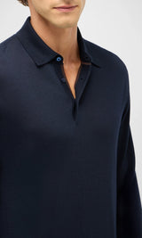 Malpensa Polo Shirt 3-Button in Pure Extra Fine Wool - Dark Navy