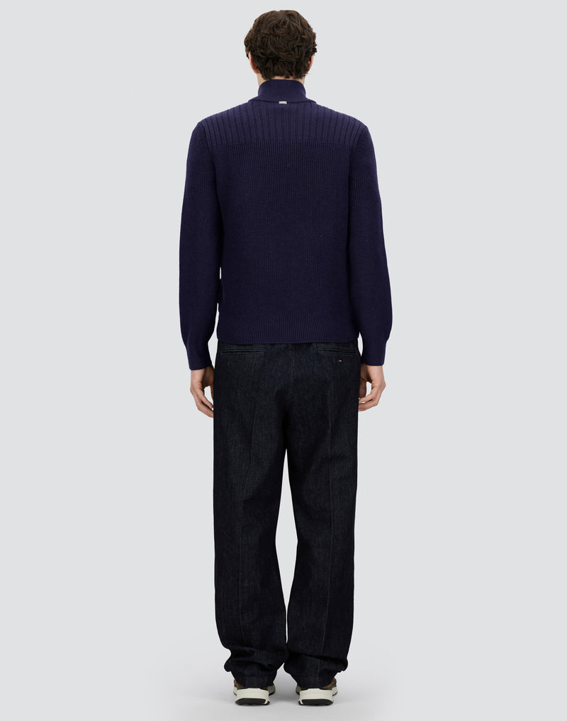 Nylon Quilted Zip Jacket w/ Knit Sleeves