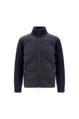 Nylon Quilted Zip Jacket w/ Knit Sleeves
