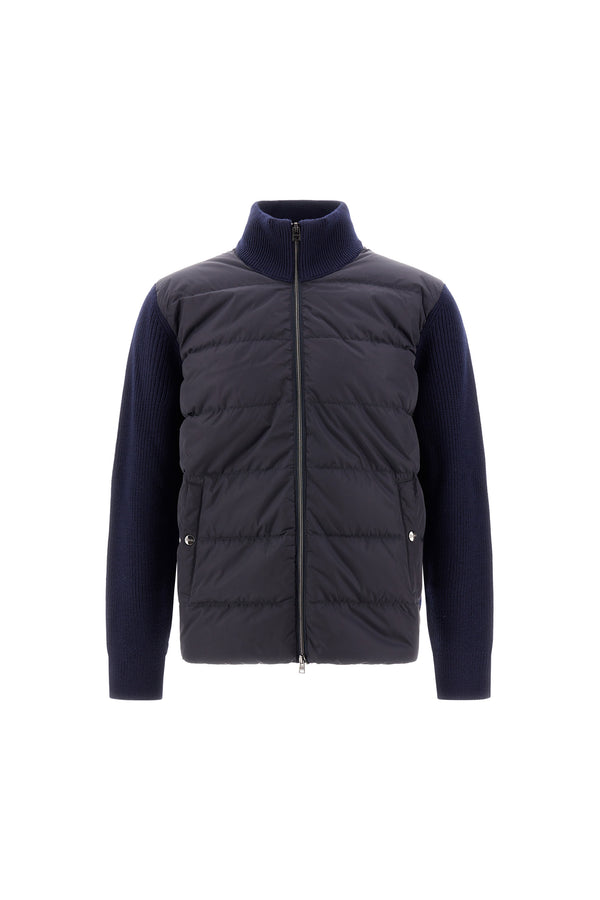 Nylon Quilted Zip Jacket w/ Knit Sleeves