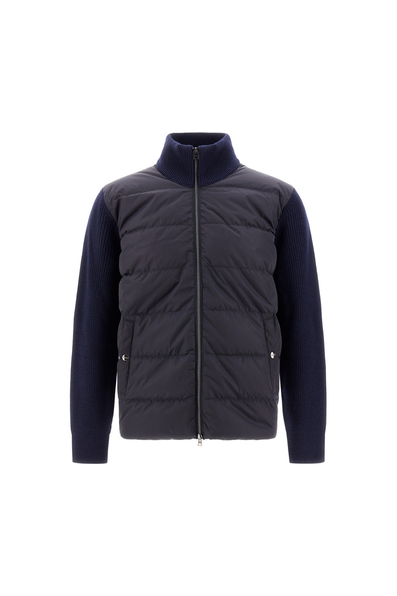 Nylon Quilted Zip Jacket w/ Knit Sleeves