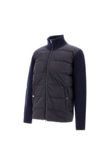 Nylon Quilted Zip Jacket w/ Knit Sleeves