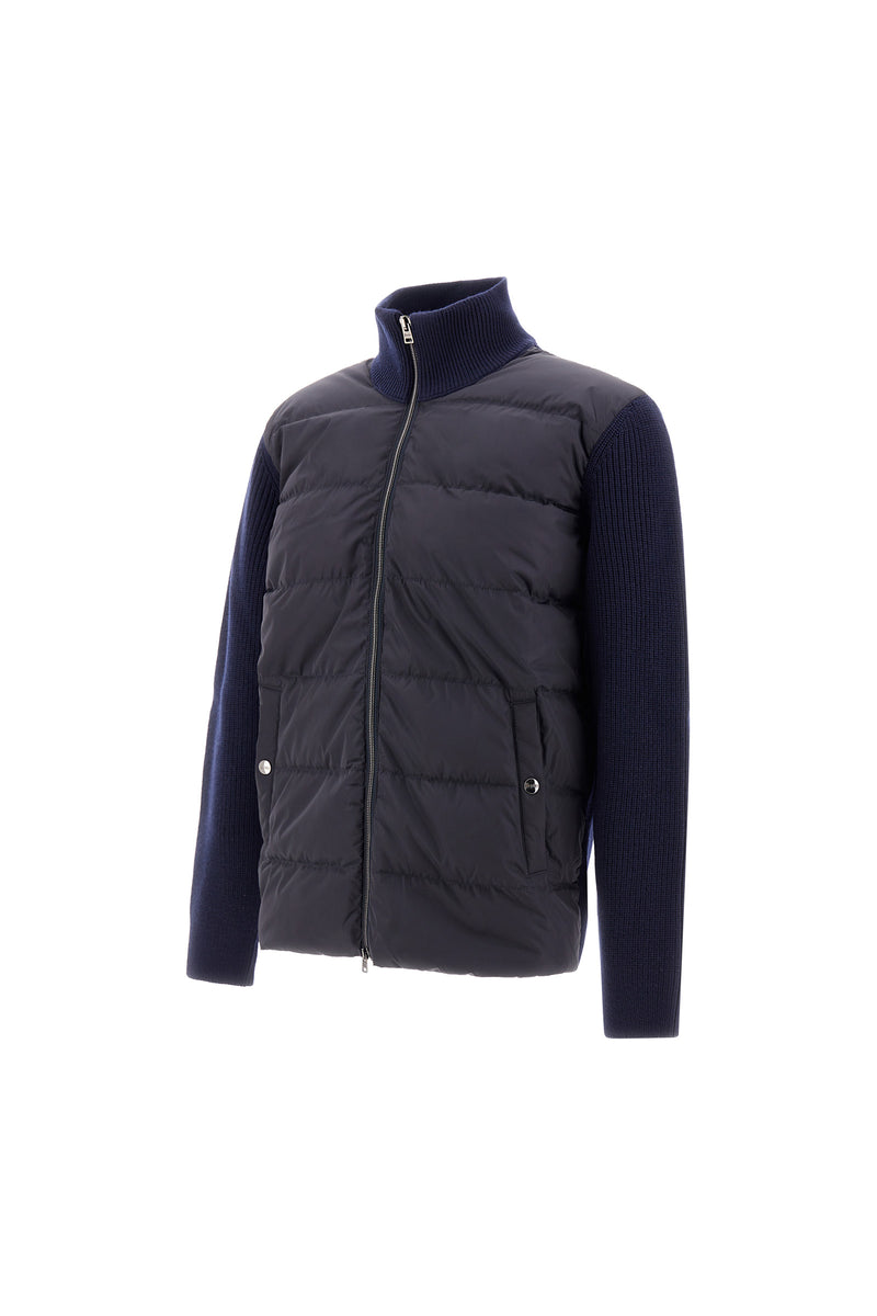 Nylon Quilted Zip Jacket w/ Knit Sleeves