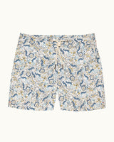 Mid-Length Classic Fit Drawcord Swim Shorts with Fairground Print in Multi/Blue