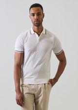 Merino Silk Tipped Polo in Snowflake