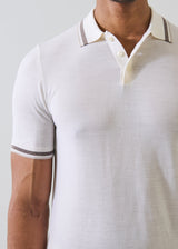 Merino Silk Tipped Polo in Snowflake