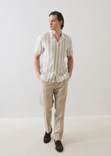 Dobby Stripe Linen Camp Collar Shirt in Toast