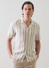 Dobby Stripe Linen Camp Collar Shirt in Toast