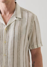 Dobby Stripe Linen Camp Collar Shirt in Toast