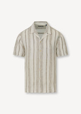 Dobby Stripe Linen Camp Collar Shirt in Toast