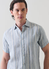 Jacquard Stripe Linen Shirt in Sky