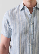 Jacquard Stripe Linen Shirt in Sky