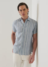 Jacquard Stripe Linen Shirt in Sky
