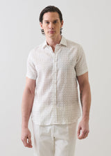 Geometric Print Linen Shirt in Dusky Green