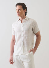 Geometric Print Linen Shirt in Dusky Green