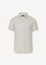 Geometric Print Linen Shirt in Dusky Green