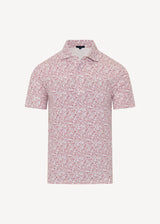 Pima Cotton Stretch Mini Leaf Print Polo in Dusty Pink
