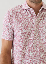 Pima Cotton Stretch Mini Leaf Print Polo in Dusty Pink