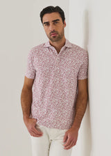 Pima Cotton Stretch Mini Leaf Print Polo in Dusty Pink