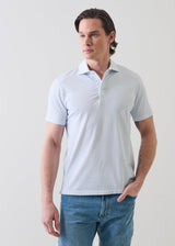 Pima Cotton Stretch Mini Floral Print Polo in Blue Bell